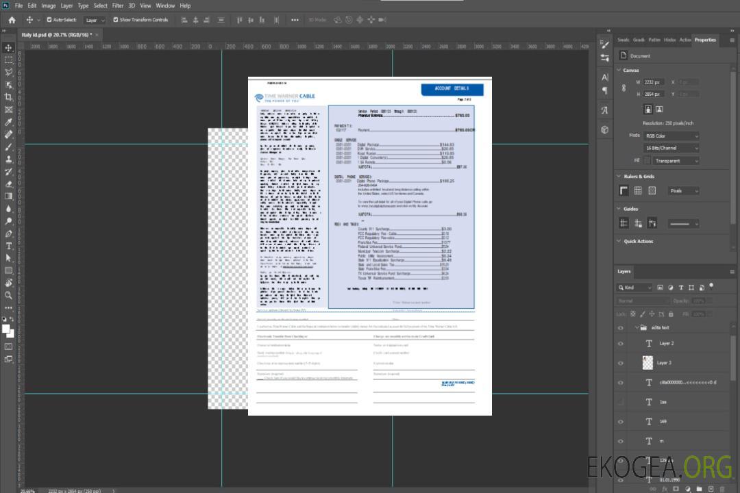 Facture commerciale de service public de Time Warner Cabel, page 2, SCR template